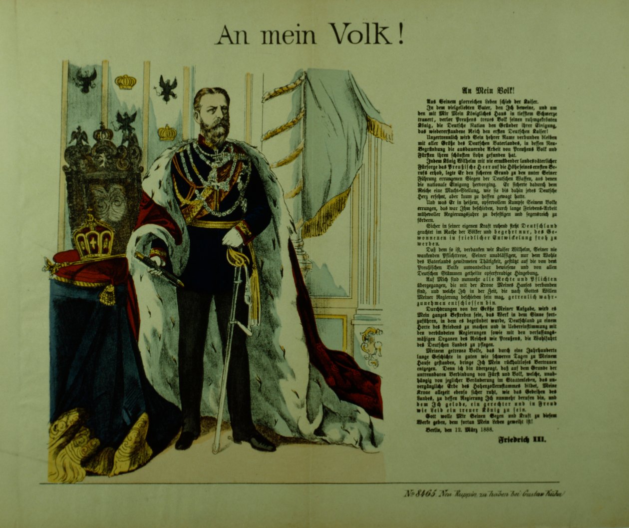 Kopie van een verklaring van Frederik III aan zijn onderdanen, 12 maart 1888 door German School