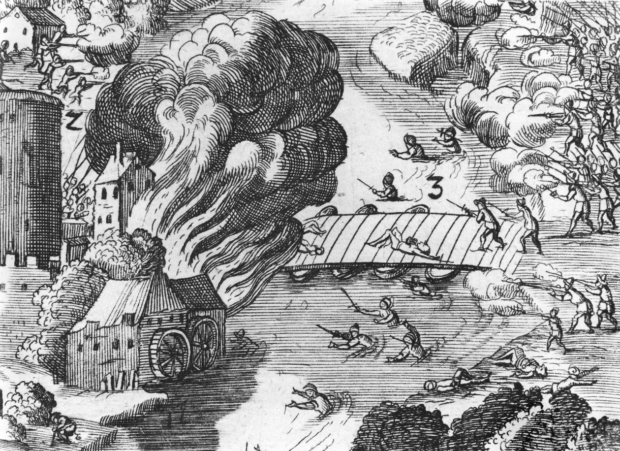 Algemeen overzicht van de slag bij Muhlberg, detail, 24 april 1547 door German School