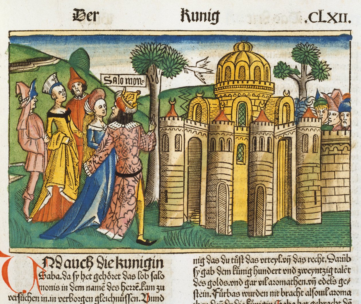 I Koningen 10:1-13 Koningin van Sheba bezoekt Salomo, uit de Neurenbergse Bijbel (Biblia Sacra Germanaica) door German School
