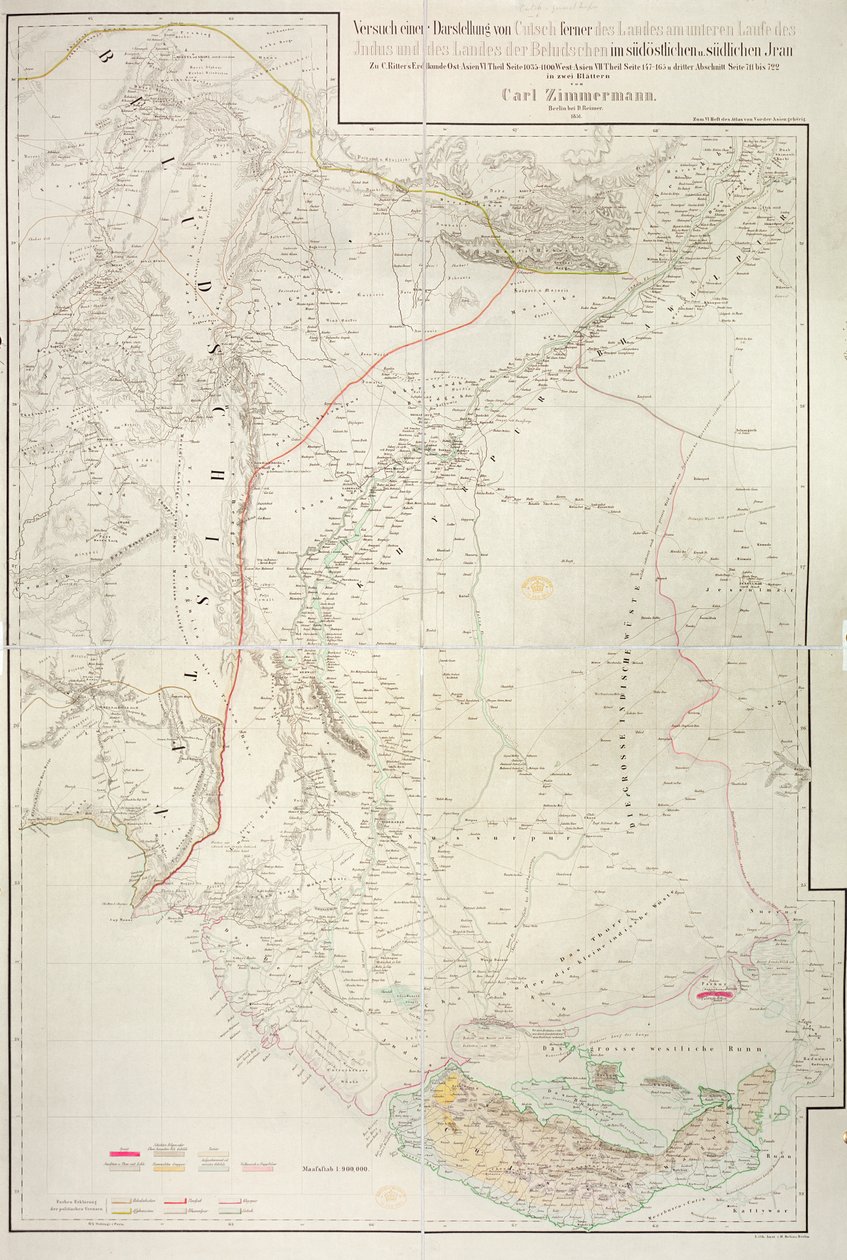 Kaart van de Cutch-regio van India en de grens met het naburige Baluchistan, door Carl Zimmerman, 1851 door German School