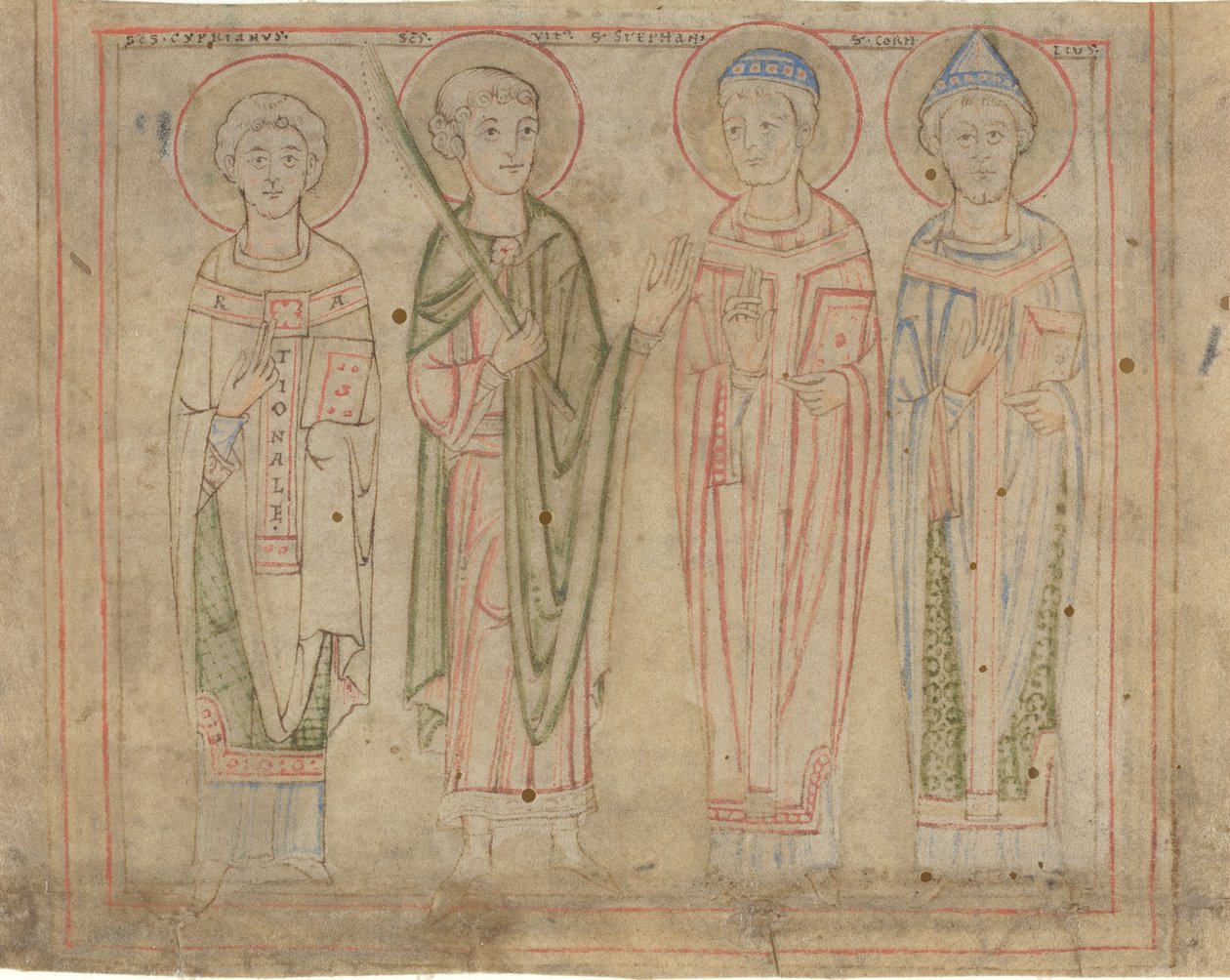 Heiligen Cyprianus, Vitus, Stephanus en Cornelius door German 12th Century