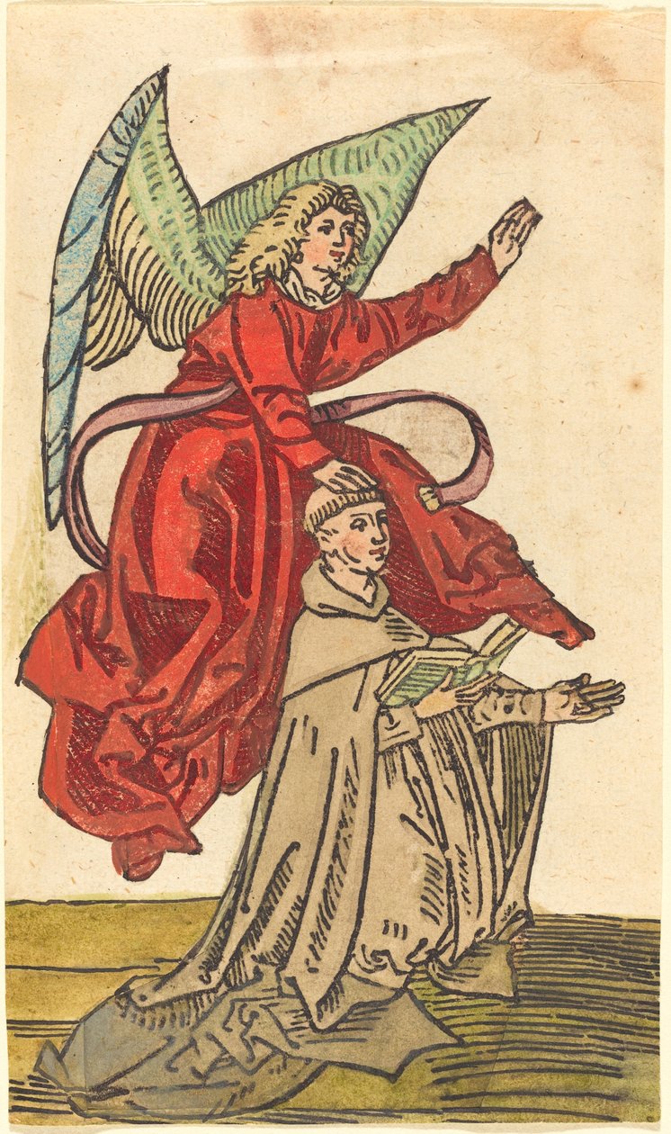 Een Monnik met een Engel door German 15th Century