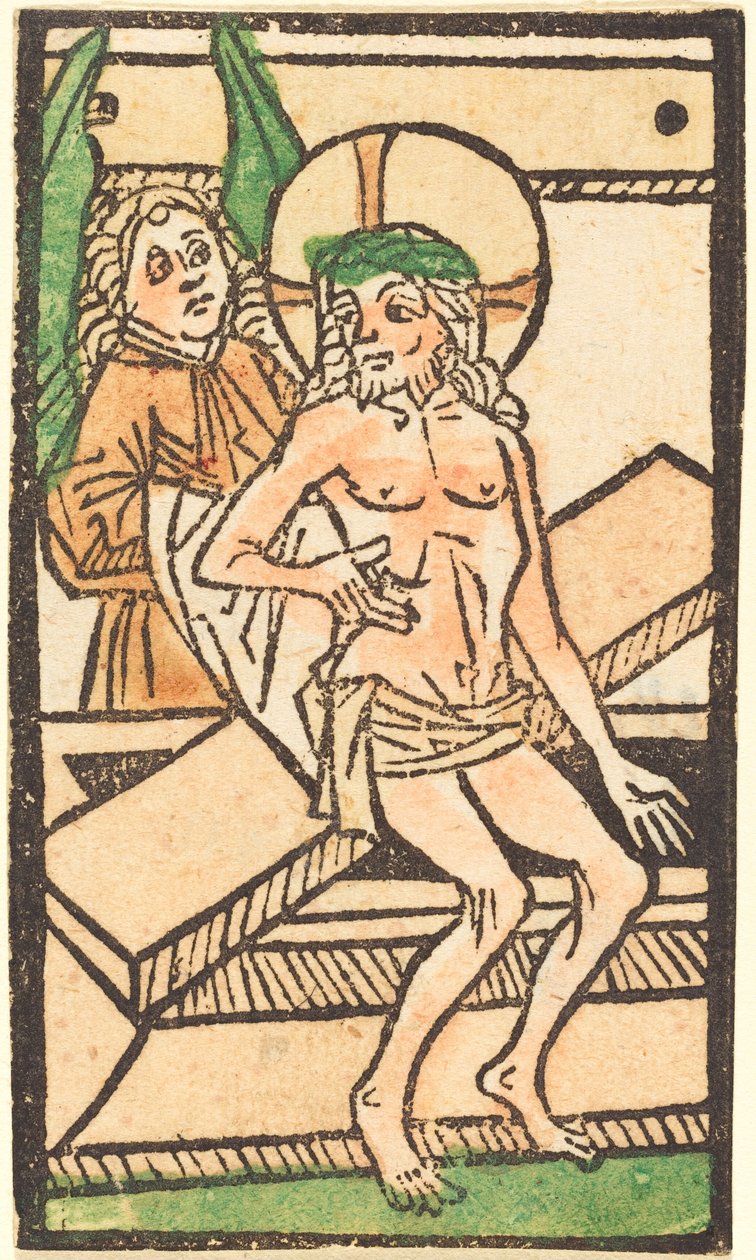 Christus Zittend op Zijn Graf met Een Engel door German 15th Century