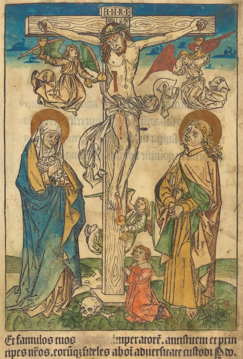 Christus aan het kruis met engelen door German 15th Century