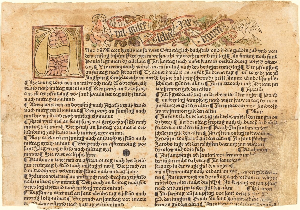 Initiaal A en een Nieuwjaarswens door German 15th Century