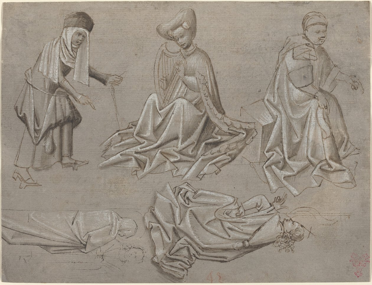Studies voor zes figuren (blad uit een modelboek) door German 15th Century