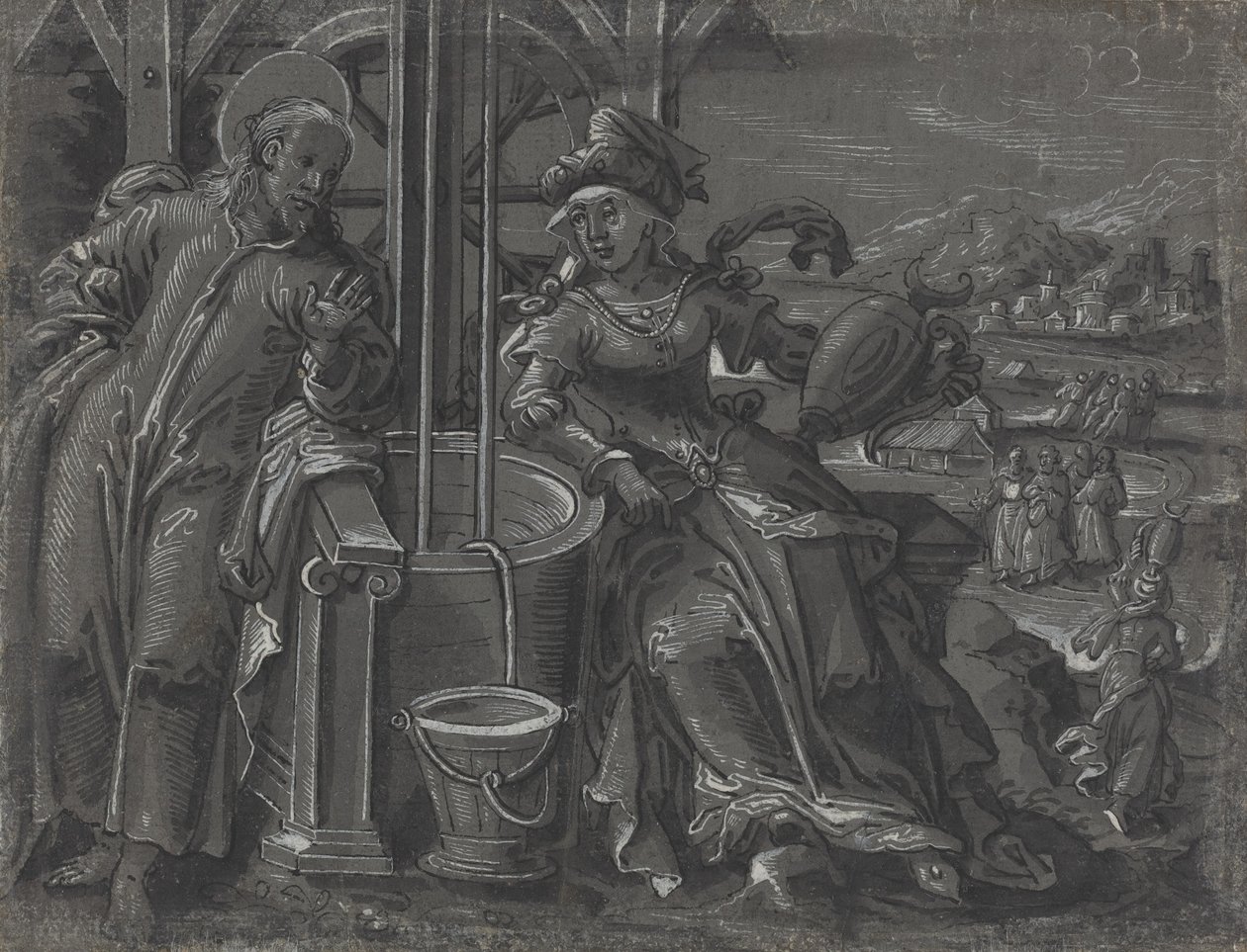 Christus en de vrouw van Samaria door German 16th Century