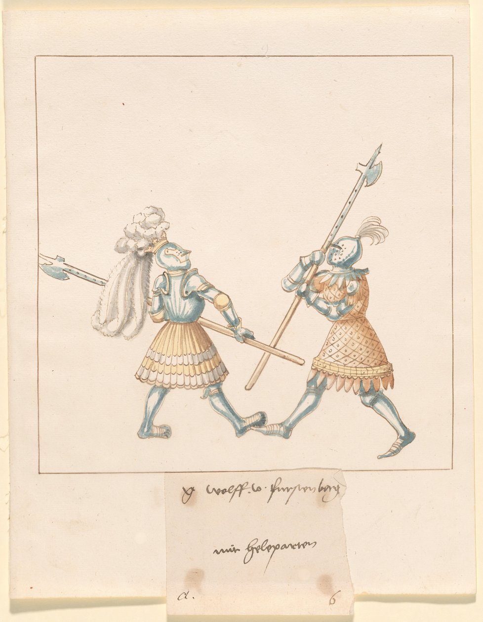 Freydal, Het boek van steekspelen en toernooien van keizer Maximiliaan I: Gevechten te voet (Steekspelen)(Deel III): G. Wolf von Fürstenberg mit Heleparten, Plaat 141 door German 16th Century