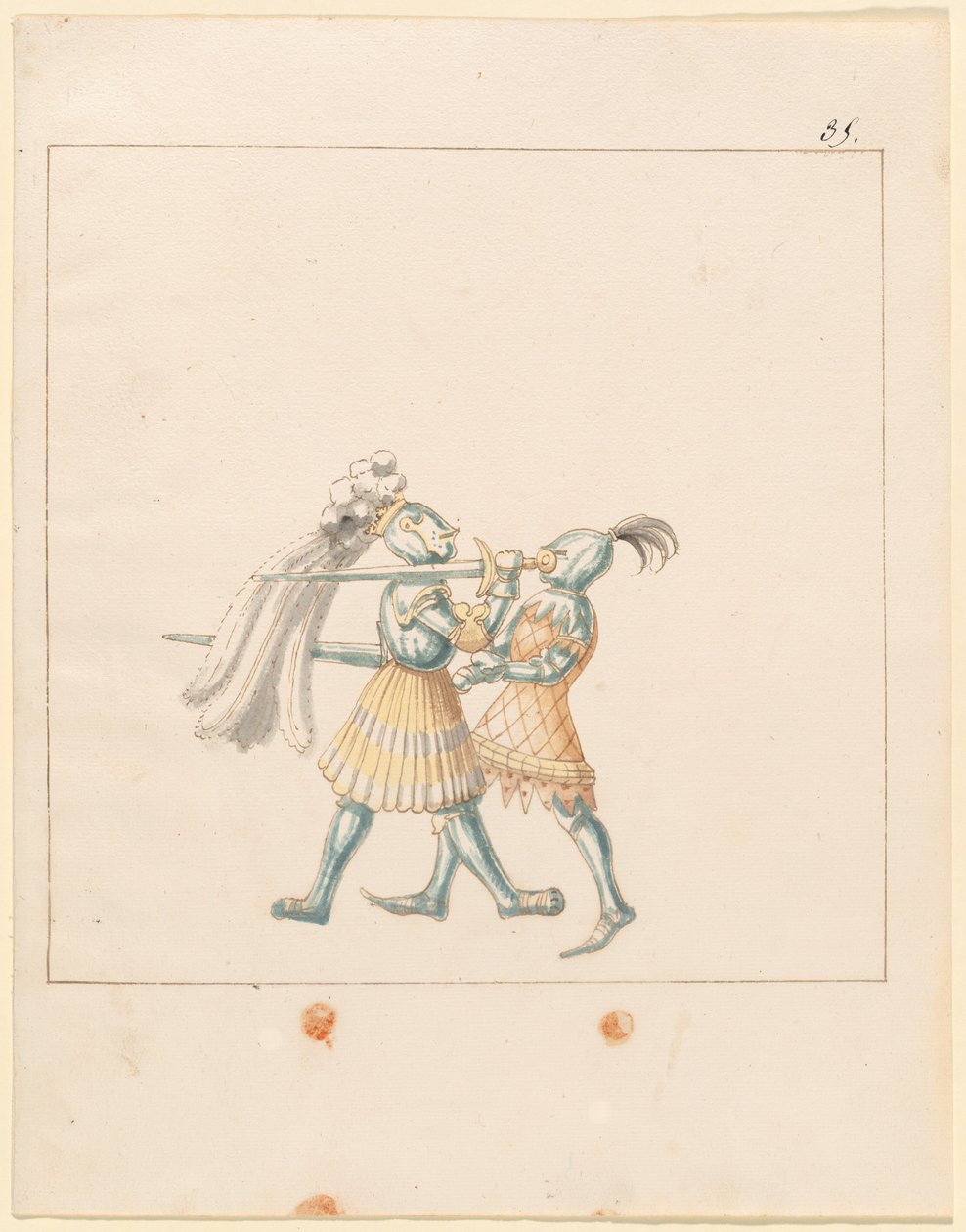 Freydal, Het Boek van Toernooien en Jousts van Keizer Maximiliaan I: Gevechten te Voet (Jousts)(Volume III): Plaat 165 door German 16th Century