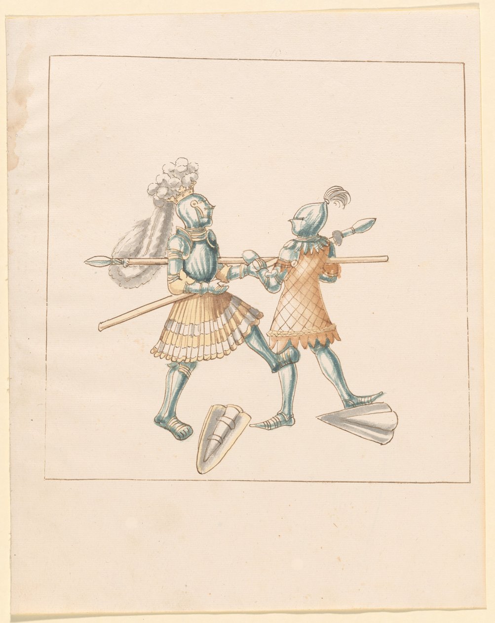 Freydal, Het Boek van Toernooien en Jousts van Keizer Maximiliaan I: Gevechten te Voet (Jousts)(Volume III): Plaat 151 door German 16th Century