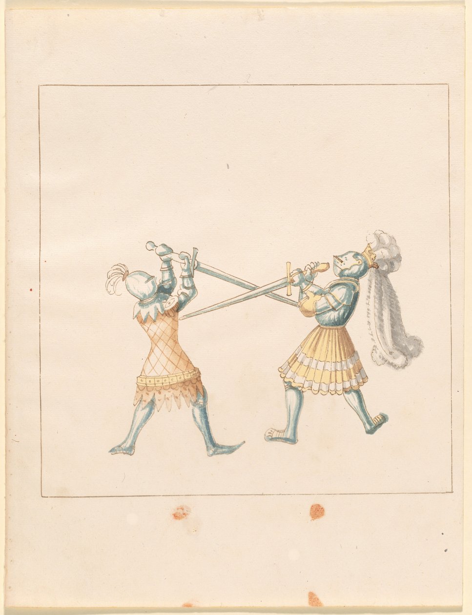 Freydal, Het boek van steekspelen en toernooien van keizer Maximiliaan I: Gevechten te voet (Steekspelen)(Deel III): Plaat 159 door German 16th Century