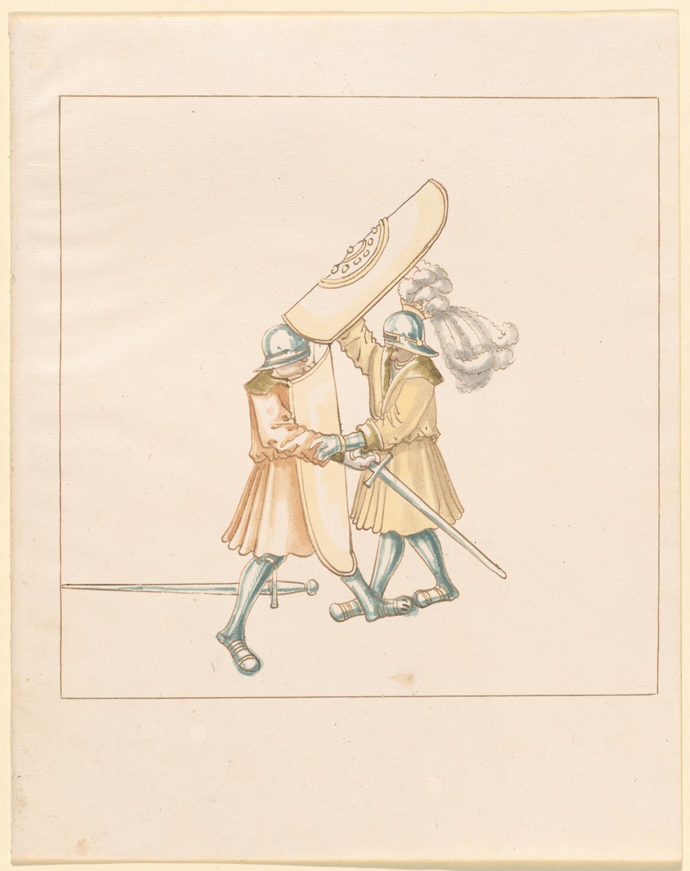 Freydal, Het Boek van Toernooien en Jousts van Keizer Maximiliaan I: Gevechten te Voet (Jousts)(Volume III): Plaat 156 door German 16th Century