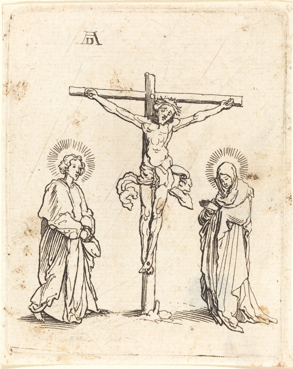 De Kruisiging met de Maagd en Sint Jan door German 16th Century after Albrecht Dürer