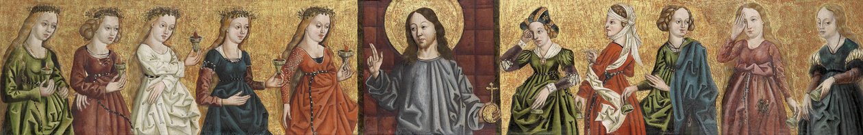 Salvator Mundi geflankeerd door de Wijze en Dwaze Maagden, ca. 1500 door German Master