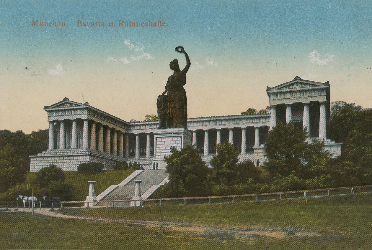 Beiers standbeeld en Ruhmeshalle, München. Briefkaart verzonden in 1913. door German Photographer