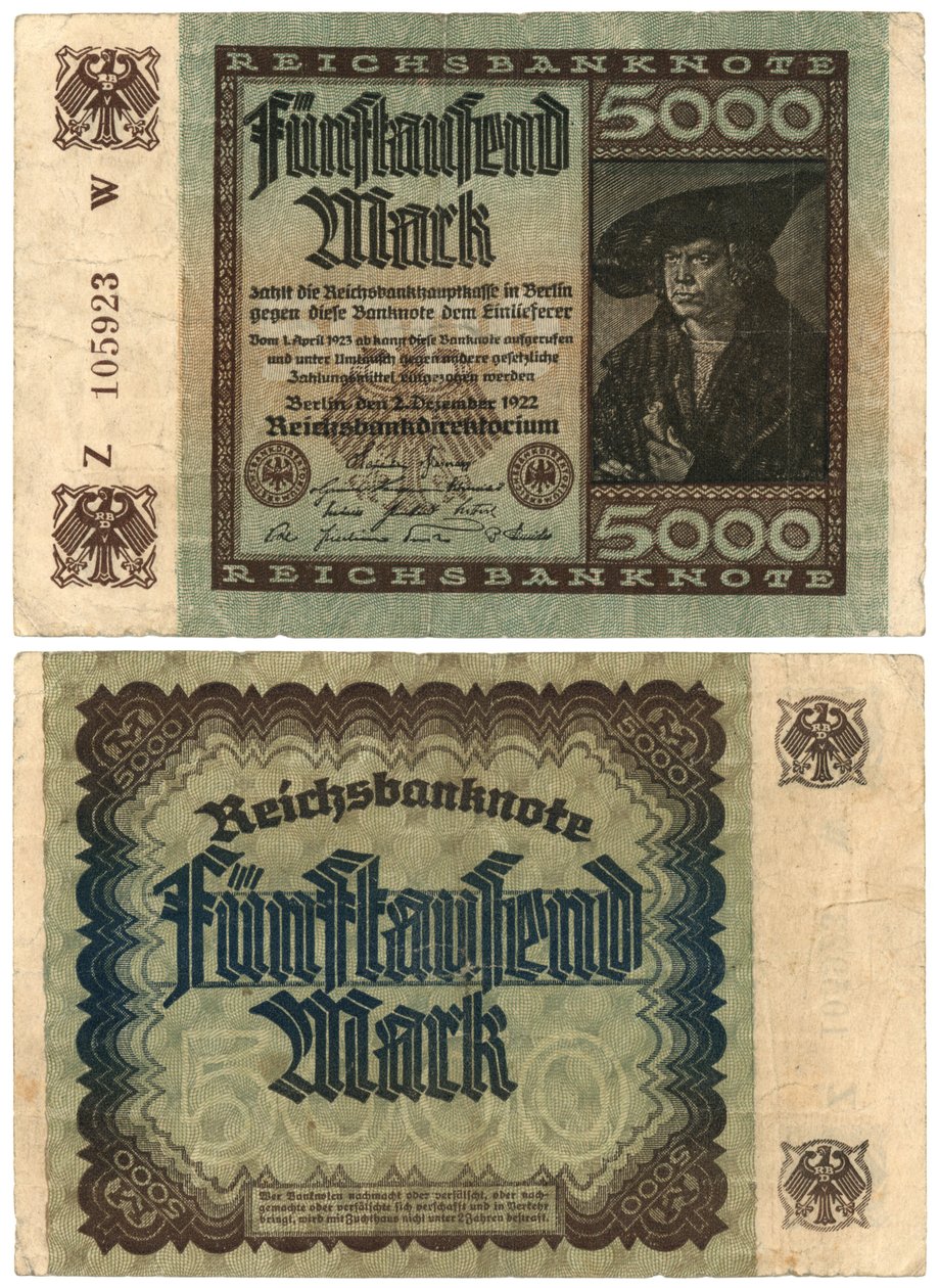 Een bankbiljet van vijfduizend mark, 1922 door German School