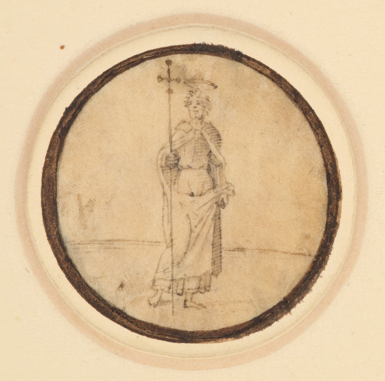 Een rondel met Christus met een lange mantel die aan de nek is bevestigd, met een processiekruis door German School