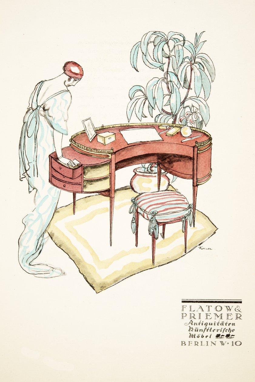 Advertentie voor Flatow  Priemer, Antiek, uit Styl, pub.1922 (pochoirprint) door German School