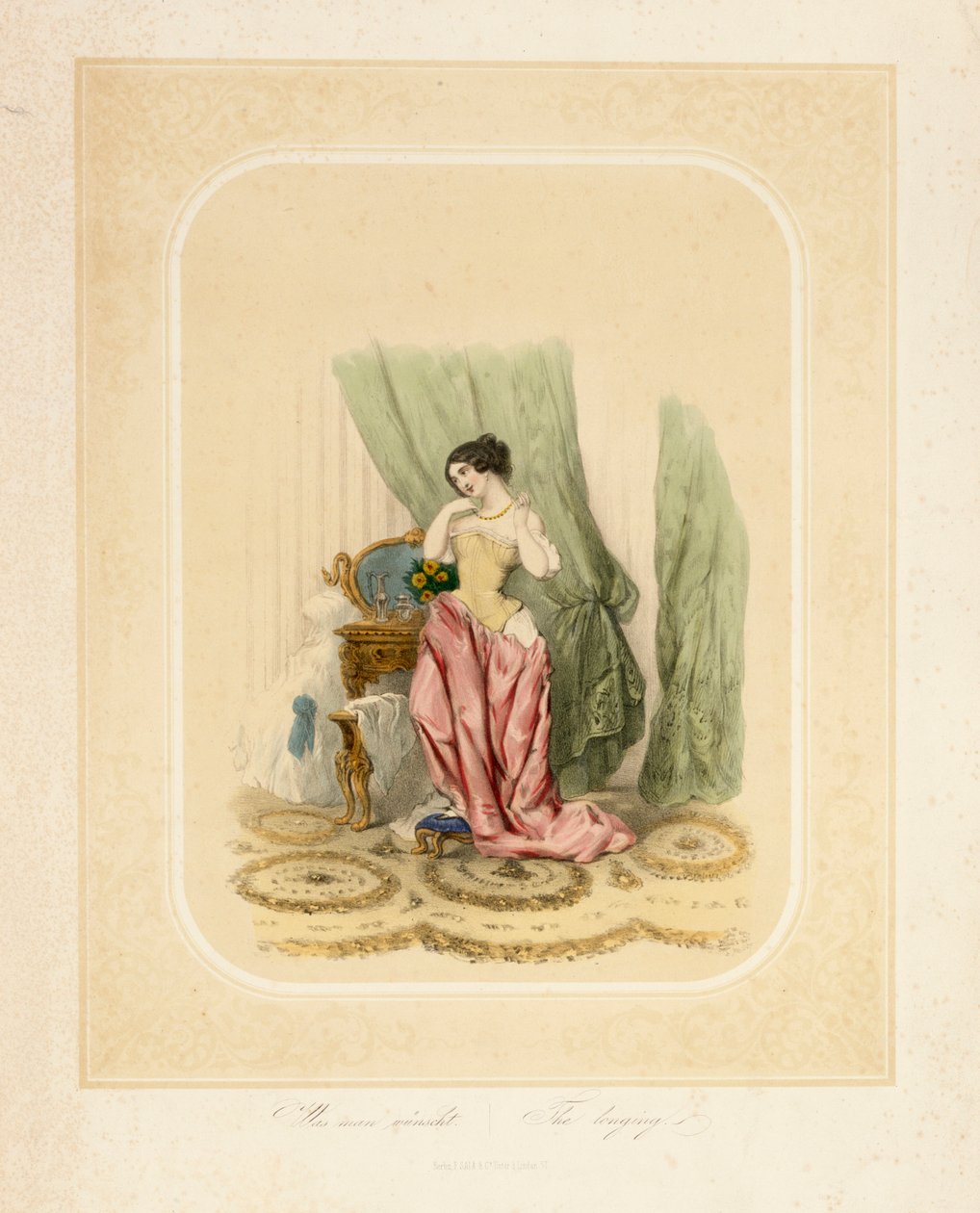 Een elegante dame aan haar kaptafel, gedrukt door F. Sala & Co, Berlijn, ca. 1850 door German School