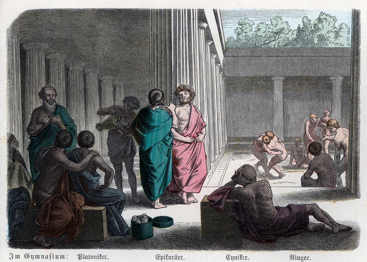 Oude geschiedenis. Griekenland. Platonisten, Epicuristen en Cynici: atletisch ... (gravure) door German School
