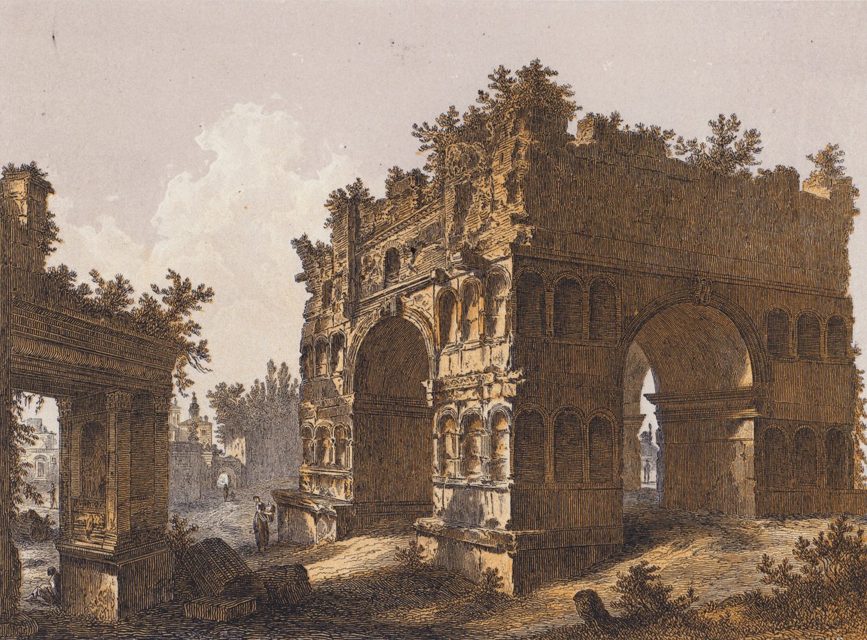 Boog van Janus, Rome (kleurenlitho) door German School