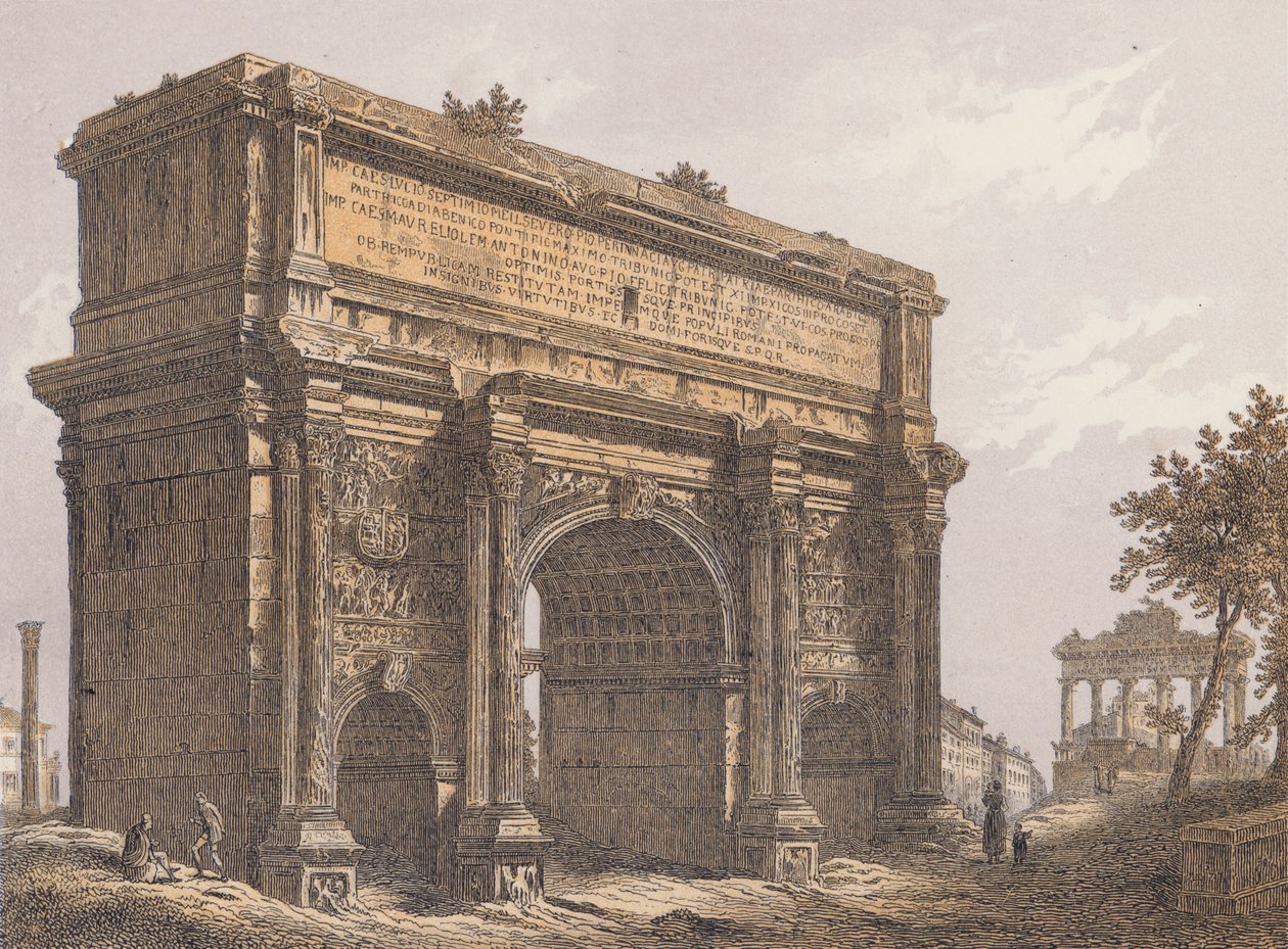 Boog van Septimius Severus, Rome (kleurenlitho) door German School