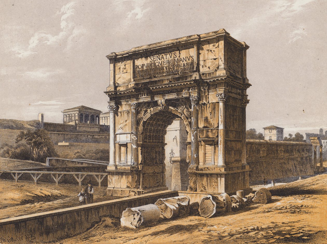 Boog van Titus, Rome (kleurenlitho) door German School