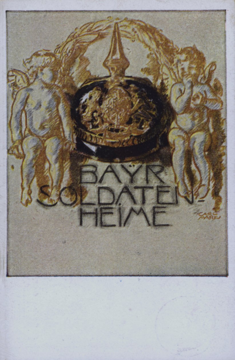 Beierse soldatenhelm (kleurenlitho) door German School