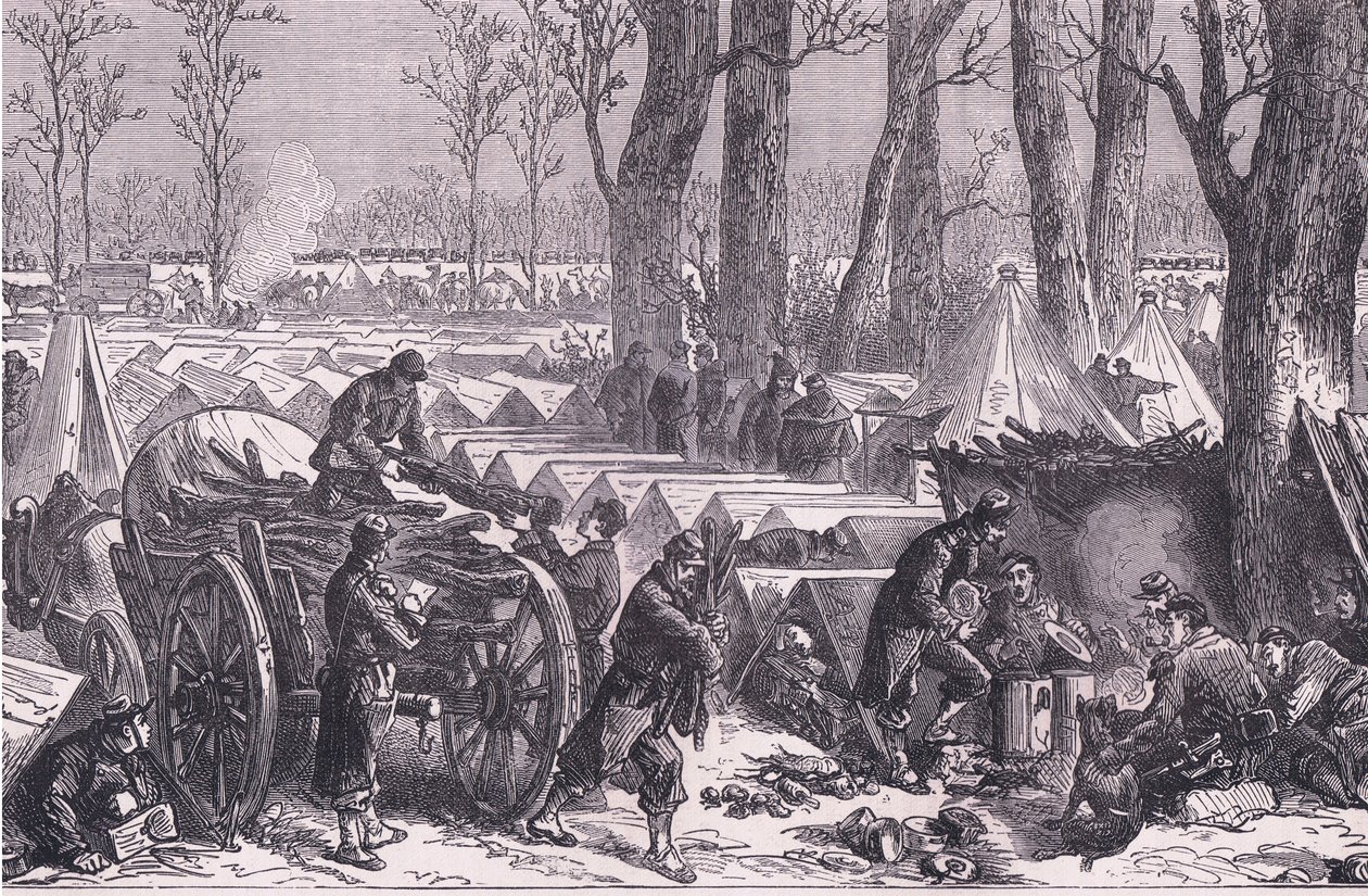 Bivak van de troepen van generaal Du Croy in de bossen van Vincennes, Cassells Geschiedenis van de oorlog tussen Frankrijk en Duitsland uitgegeven door Cassell and Company Limited, ca. 1890 door German School