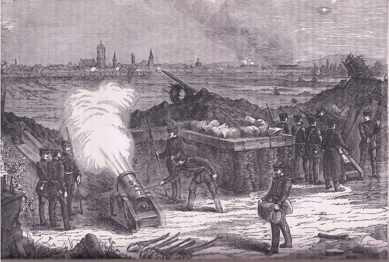 Bombardement van Schelestadt, Cassells Geschiedenis van de oorlog tussen Frankrijk en Duitsland uitgegeven door Cassell and Company Limited, ca. 1890 door German School