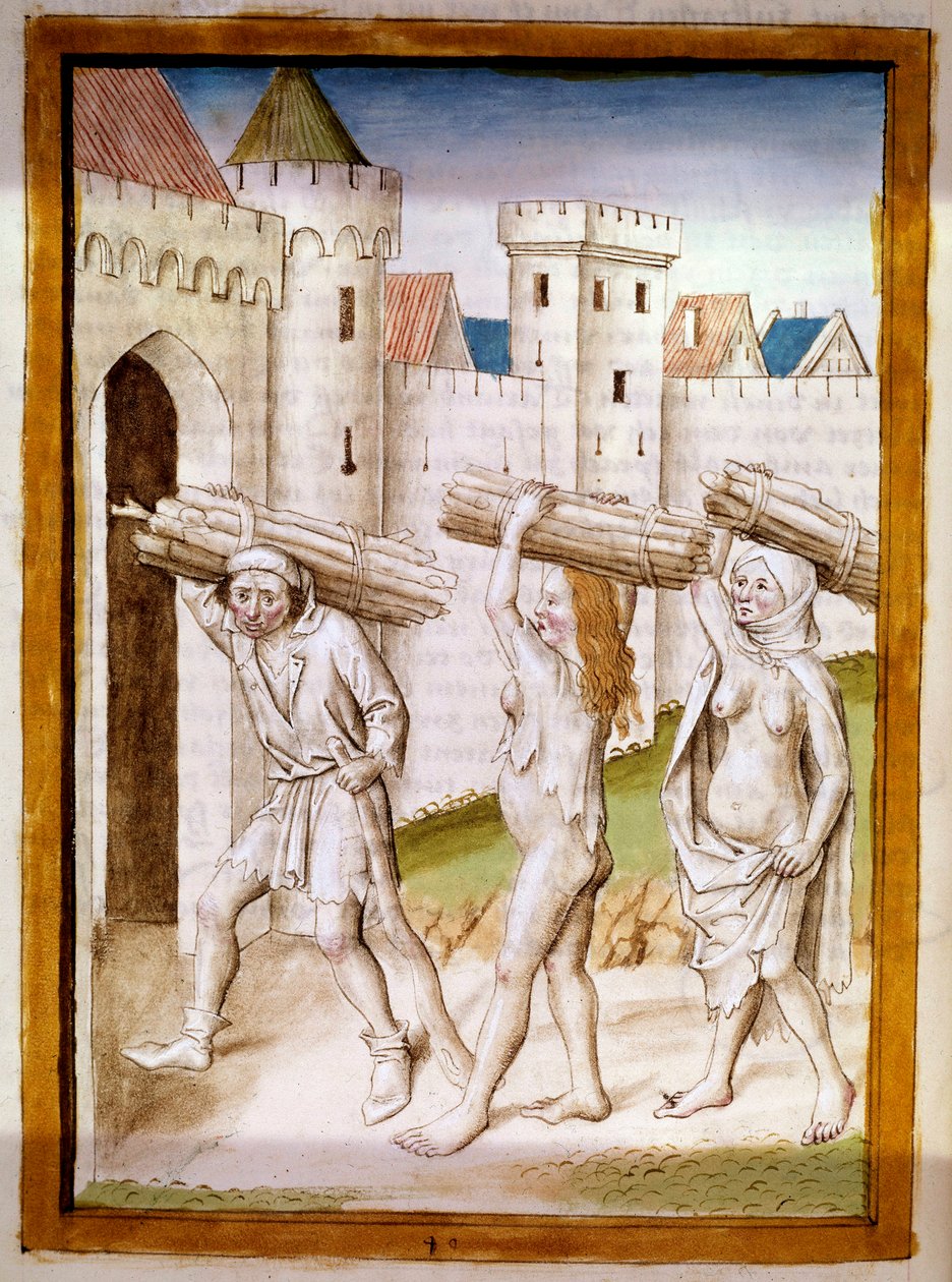 Houthakkers Miniatuur uit een Duitse vertaling van de fabels van Kalila en Dimna door Bidpai. 15e eeuw. Chantilly, Musee Conde door German School