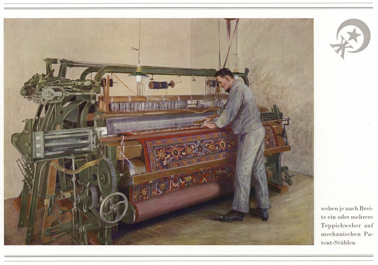 Bedrijf van tapijtfabrikant Halbmond-Teppichfabrik Von Koch Und Te Kock (kleurenlitho) door German School