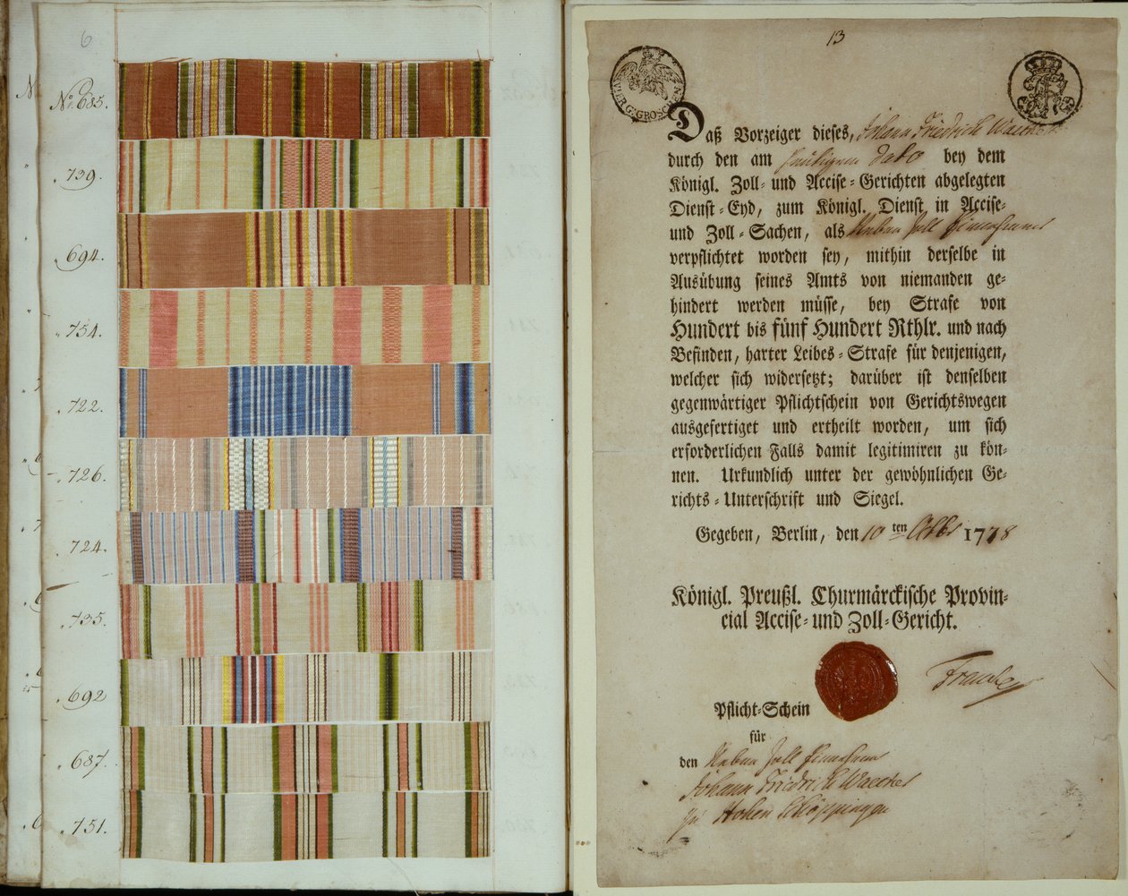 Campagnelinten en dienstrecord van een soldaat in het Koninklijk Pruisische Leger, 1778 door German School
