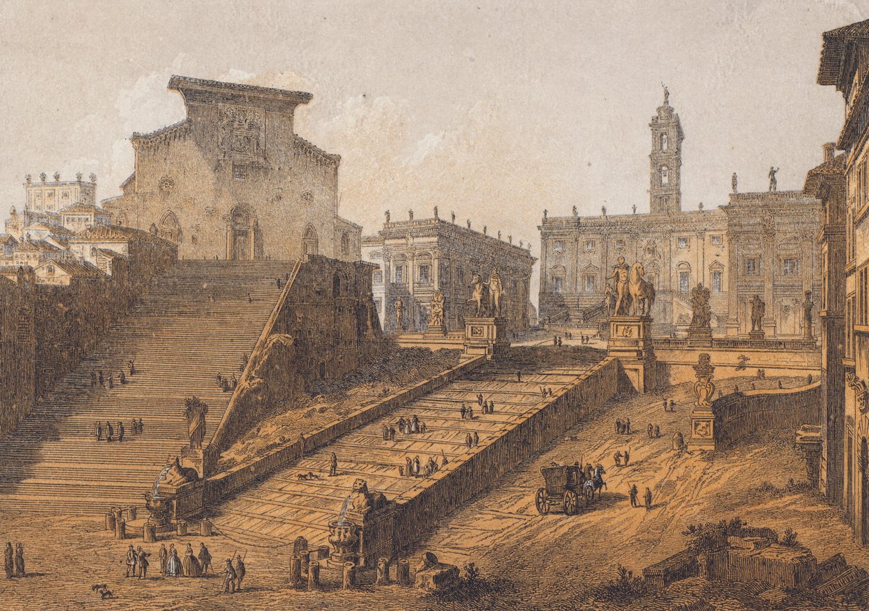 Capitolijnse heuvel, Rome (kleurenlitho) door German School