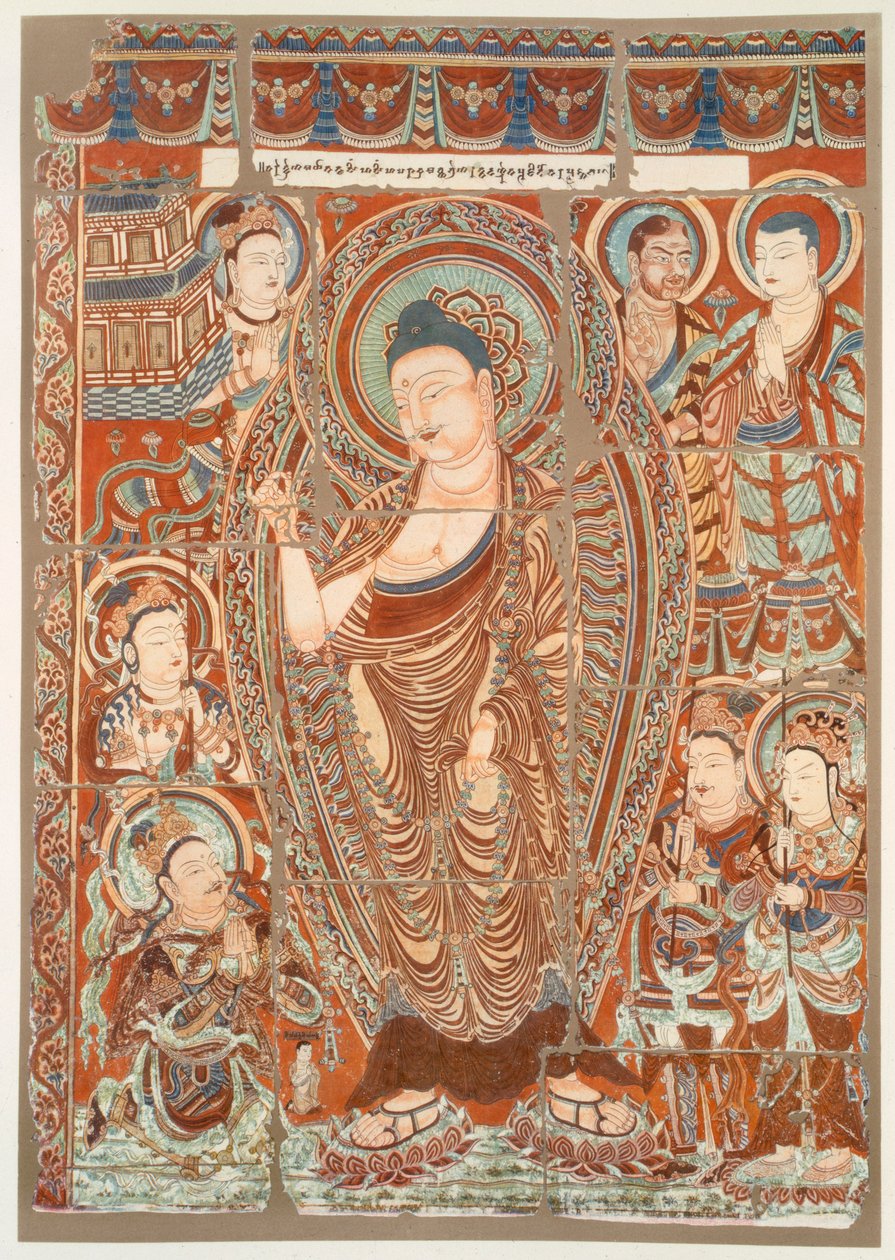 Grottekening die de aanbidding van de Boeddha Simha toont, gepubliceerd ca. 1913 door German School