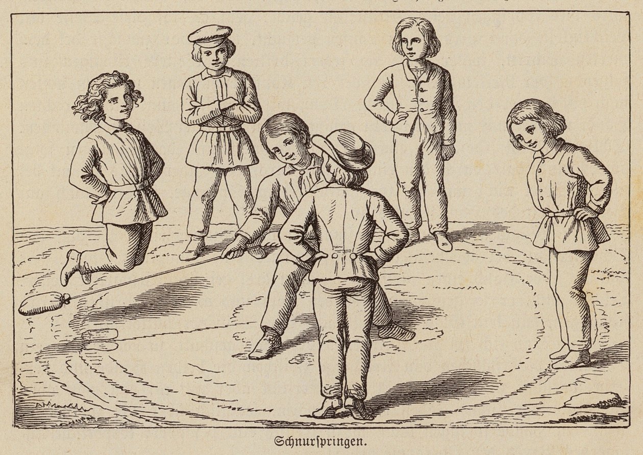 Kinderen die touwtje springen (gravure) door German School