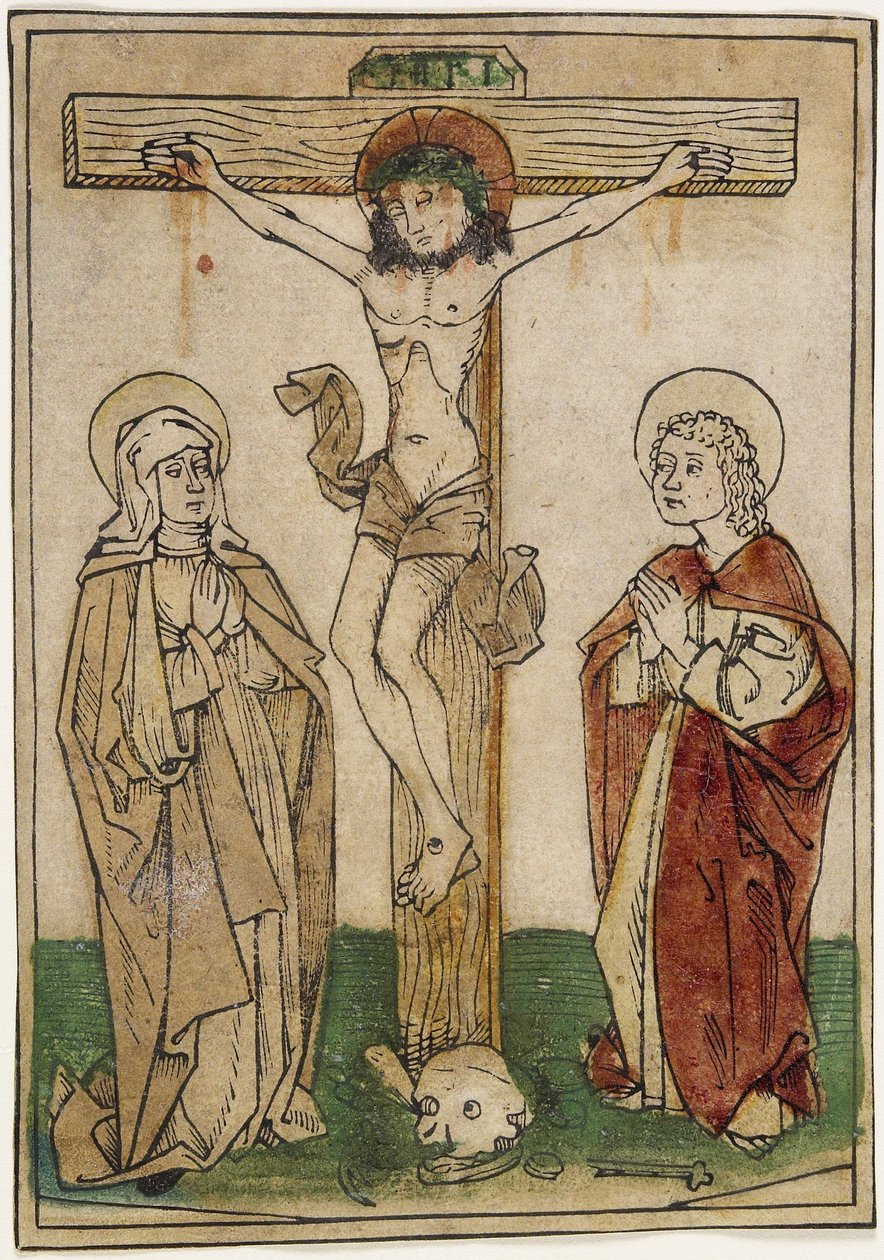 Christus aan het kruis met Maria en Sint Jan door German School