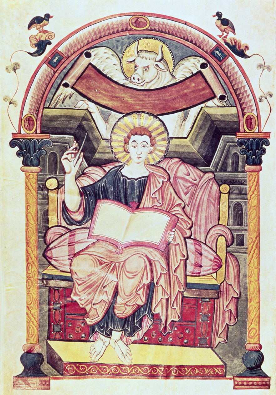 Cod 22. f.85v St. Lucas de Evangelist, uit Treves, Karolingisch, ca. 800 AD door German School