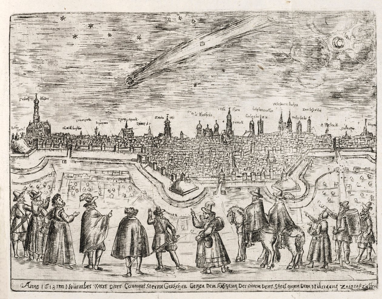Komeet gezien boven Augsburg eind november 1618, uitgegeven 1618 door German School