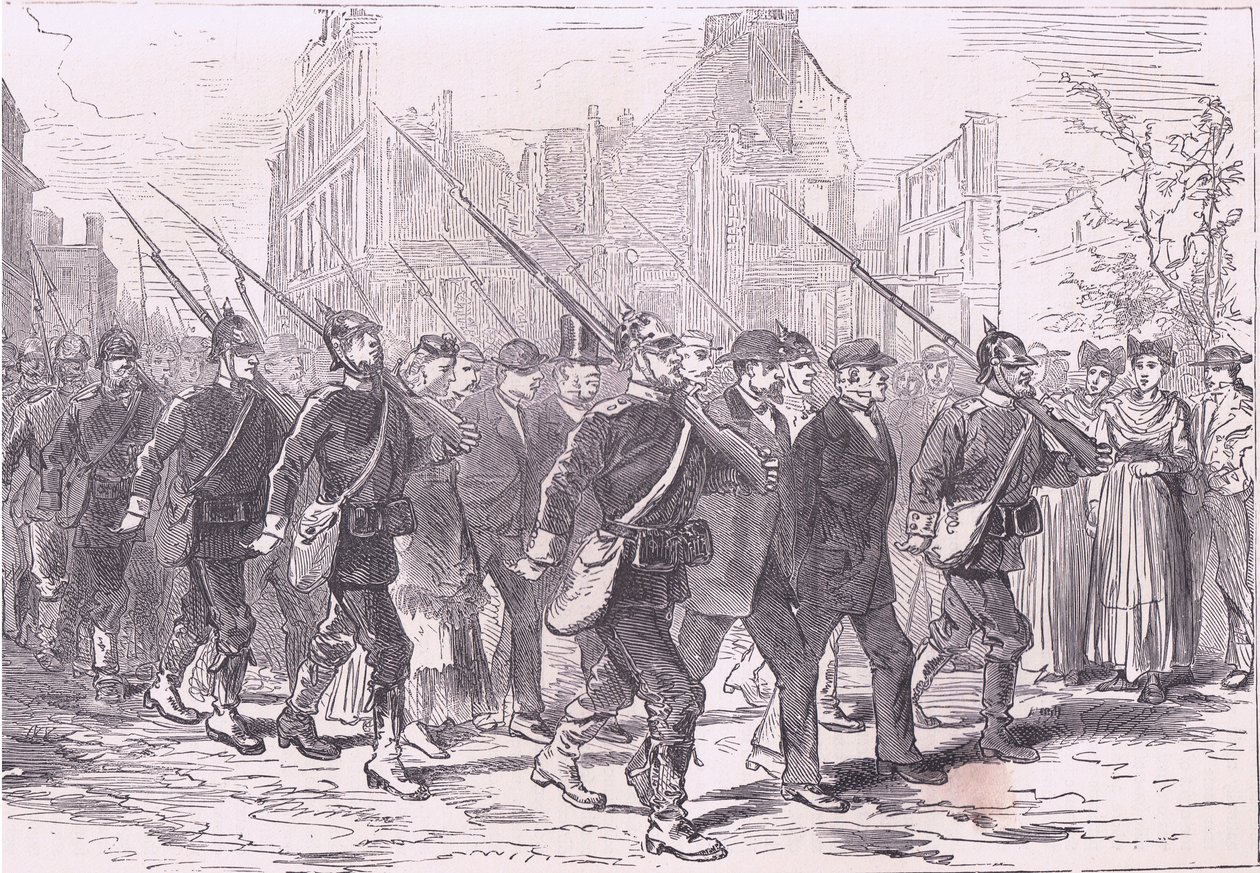 Konvooi van gevangenen, Cassells Geschiedenis van de oorlog tussen Frankrijk en Duitsland uitgegeven door Cassell and Company Limited, ca. 1890 door German School