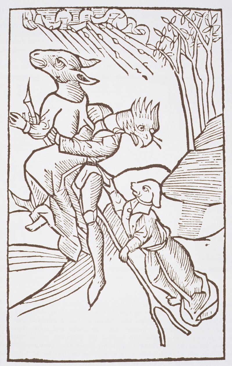 Vertrek naar de Sabbat, kopie van een illustratie uit Von den Unholden oder Hexen door Ulrich Molior, Constanz 1489, gebruikt in Geschiedenis van de Magie, gepubliceerd eind 19e eeuw door German School