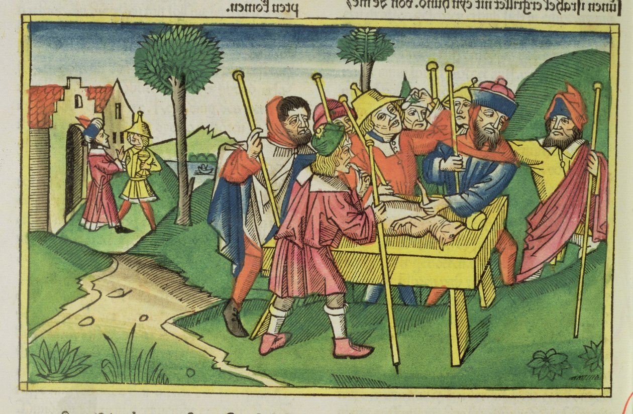 Exodus 12 Het eerste Pascha, uit de Neurenbergse Bijbel (Biblia Sacra Germanaica) door German School