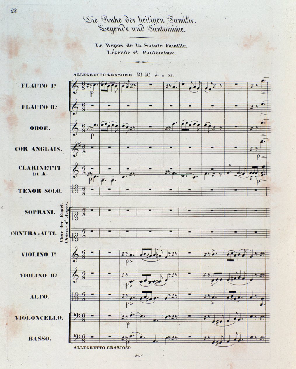 Eerste pagina van de partituur voor De vlucht naar Egypte, op. 25, ouverture door Hector Berlioz door German School