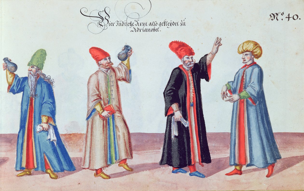 Vier Joodse dokters uit Adrianopel, Turkije, ca. 1600 door German School