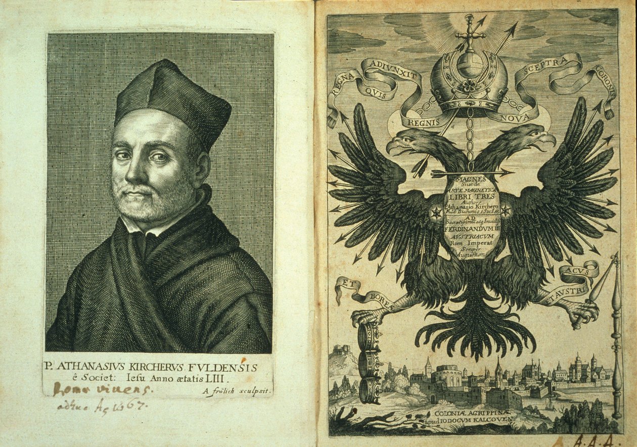 Frontispice van Magnes sive de Arte Magnetica Opus Tripartitum door Athanasius Kircher, 1643 door German School