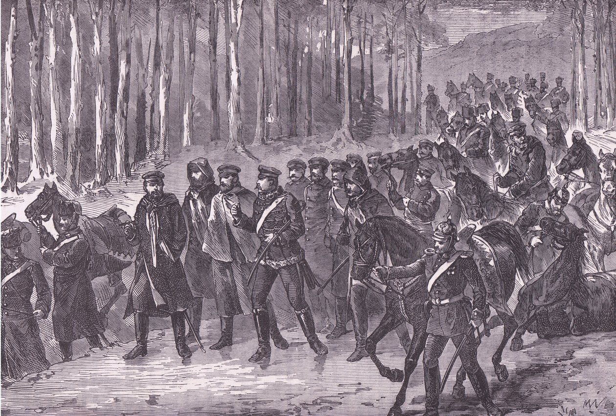 Duitse cavalerie op weg naar Parijs, Cassells Geschiedenis van de Oorlog tussen Frankrijk en Duitsland gepubliceerd door Cassell and Company Limited, ca. 1890 door German School