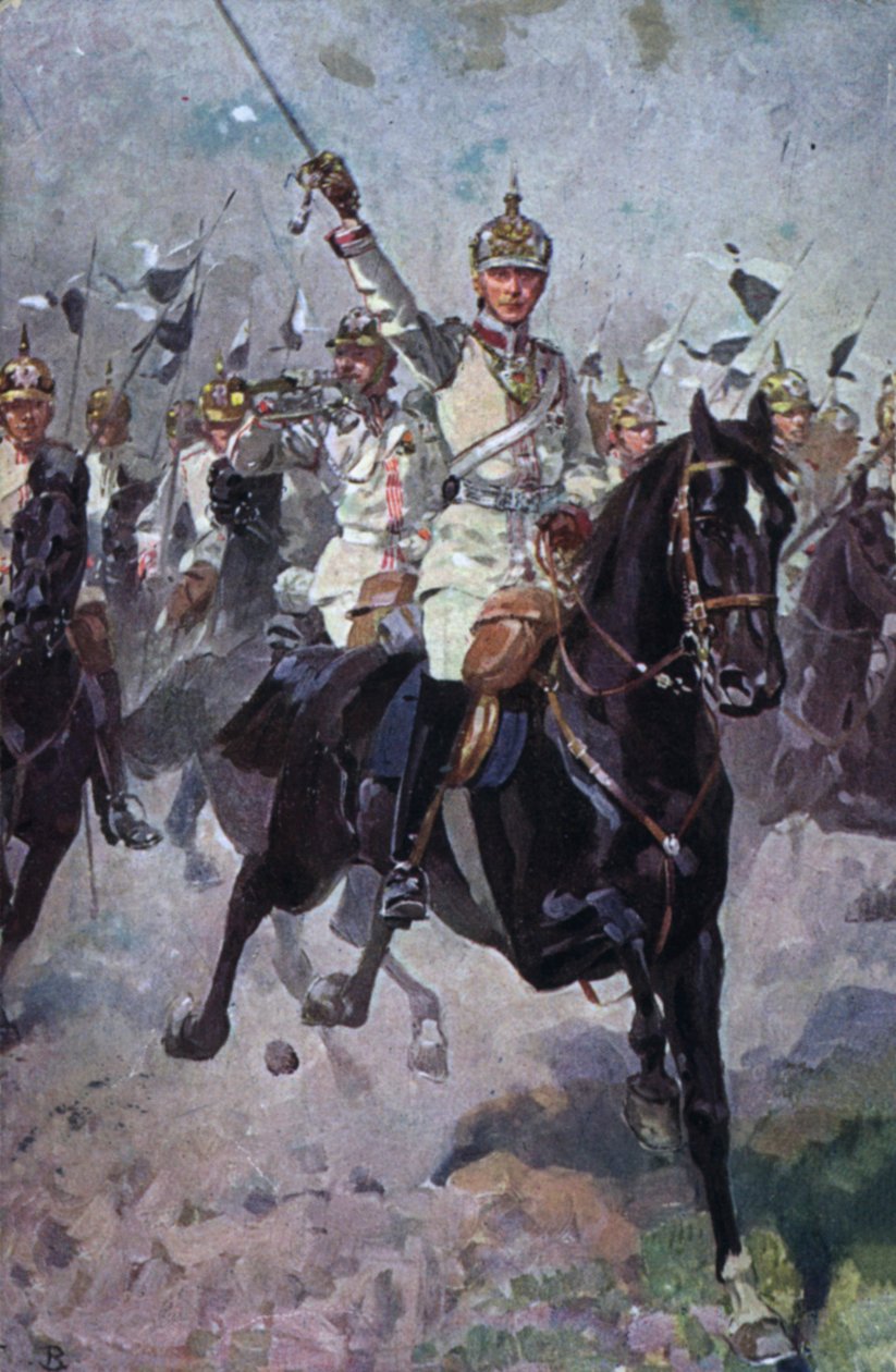 Duitse cavalerie tijdens een charge (kleurenlitho) door German School