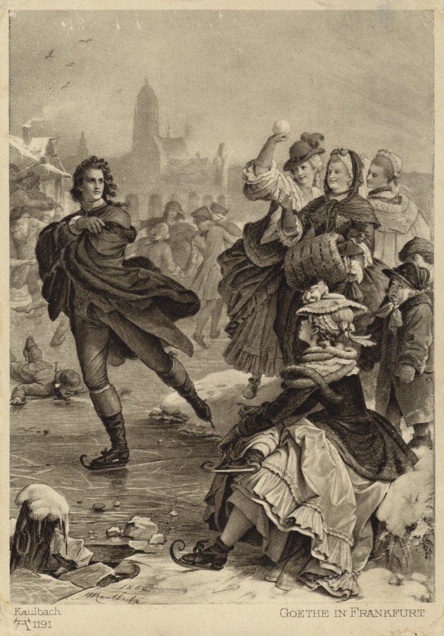 Goethe in Frankfurt (litho) door German School