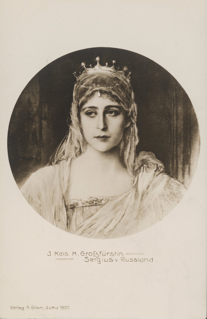 Groothertogin Elizabeth Feodorovna, vrouw van Groothertog Sergej Aleksandrovitsj van Rusland (litho) door German School
