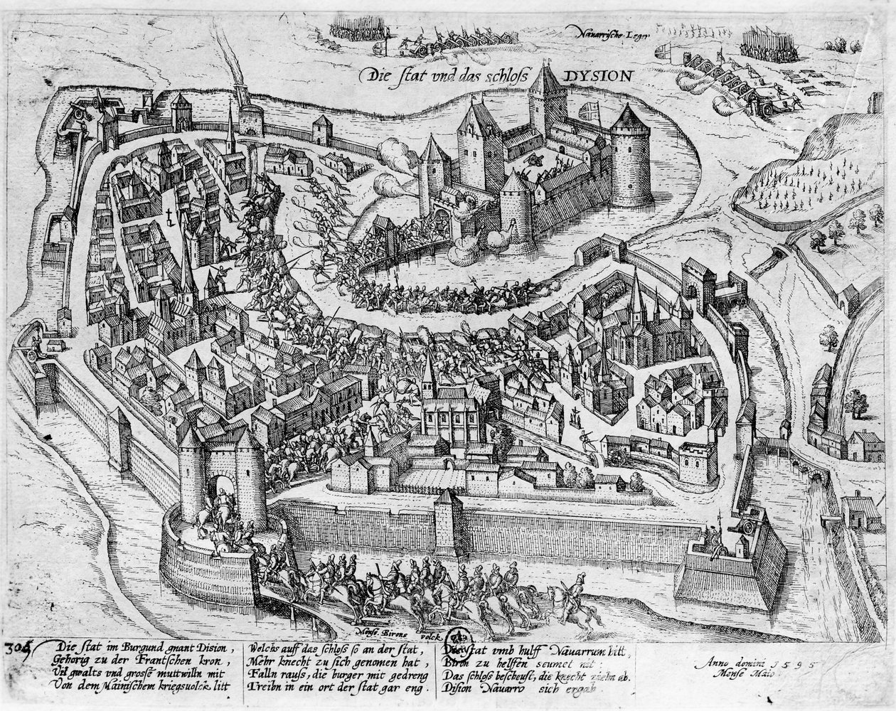 Hendrik IV (1553-1610) betreedt Dijon, na zijn overwinning bij Fontaine-Française op de Spanjaarden, 5 juni 1595 door German School